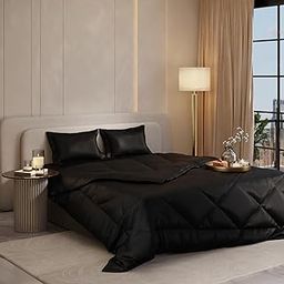Stoa Paris Satin Comforter Set Double Bed with Satin Bedsheet & Pillow Covers, 300TC Complete Bedding Set, Ideal Gifts for Women, Couples, Bedroom Home Furnishing, Date Night - Midnight Black-image-47