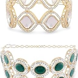 Set of 2 Green Stones Dazzling Austrian Diamonds Fusion Bracelets For Women-ZPFK17944-23