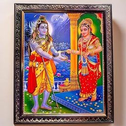 Rhaa Lord Shiva with Mata Annapurna Sacred Laminated Acrylic Photo Frame | Blessed from Kashi Annapurna Temples | Ideal Spiritual Gift for Home, Kitchen & Ann Bhandar | Golden, (25 x 32) CM-11