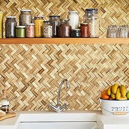DECORPRINT Design Kitchen Wallpaper, 3D Textured Stone Pattern, Self-Adhesive Wall Tile Sticker, Waterproof, Brown, PVC,kts-18 (1.5x3 ft)-image-20