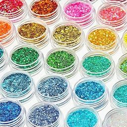 36 Boxes Chunky Glitter Nail Sequins Holographic Chunky Glitter Sequins Cosmetic Laser Iridescent Festival Powder Sequins Craft Glitter Nail Decor for Face Eye Hair Nail Art Design, 36 Colors-picture-50
