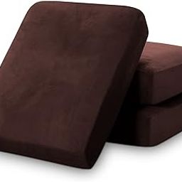 GIANTEX High Density Sofa Foam Cushion with Zip Cover for Multipurpose Uses Premium Cushions with Stretchy Soft Velvet Fabric Cushion Cover– 22”x21”x5” Inches, Foam Density – 32 (Pack of 3, Brown)-image-15