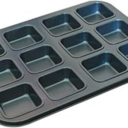 Zollyss Loaf Pan,Brownie Cake Pan, 12-Cavity Non-Stick Square Muffin Pan Blondie Bakeware, Heavy Duty Carbon Steel Pan for Oven Baking -Gray-14