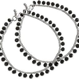 Indian Traditional Jewellery Silver Plated White Metal Alloy with Black Crystal Painjan Payal -Pair Leg Chain For Women & Girls-17