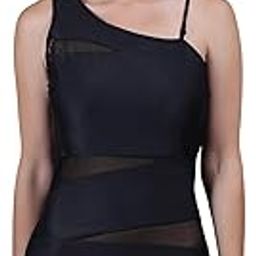 One Shoulder One Piece Swimsuits Full Coverage Cutout Mesh Swimming Costume Tummy Control Monokini Swimwear for Women-picture-1