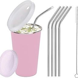 PARABRAHMA Stainless Steel Sipper for Kids with Straw Glass for Kids Milk Tumbler with Straw and Lid Sippy Cup with Gum Protection for Kids (300 ml, 1-4 Years) (STR-GLS 4+1 Pink)-17
