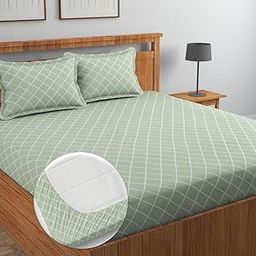 NEW LEAF Pure Cotton All Round Elastic Fitted Bedsheets for Double Bed with 2 King Size Pillow Covers 220 TC Supersoft |Wrinkel Free Bed Cover Size - 72x78+10 inches, Olive Green-picture-16