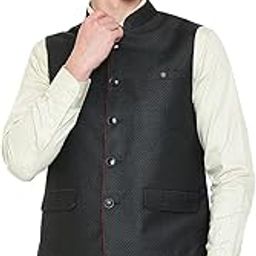 Men's Self Design Green Mandarin Collar Waist Coat-picture-15
