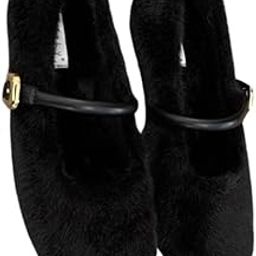 Women’s Fur Shoes with Plus Velvet Toe – Gentle Fit & One Strap Closure | Black-37-image-93