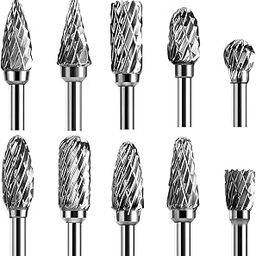 Double Cut Carbide Rotary Burr Set - 10 Pcs 1/8" Shank, 1/4" Head Length Tungsten Steel for Woodworking,Drilling, Metal Carving, Engraving, Polishing by Lukcase-24