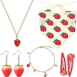 6 Pcs Strawberry Accessories Set Strawberry Crochet Hair Bandana Necklace Earrings Bracelet Hair Clips for Women Girls Gifts-image-65