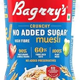 Bagrry's No Added Sugar muesli 1kg| Diet Friendly Muesli with No Added Sugar, Plant Based Muesli | 90% Multi Grains, 60% Fibre Rich Oats with Bran | Whole Grain Breakfast Cereal | Helps Manage Weight | Plant Based-13