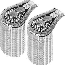 1 Pair Rivet Epaulettes Shoulder Badge Chain Fringe Metal Epaulettes, Epaulettes, Blazers, Jackets, Decoration for Men and Women (Silver), Style B, Silver-image-1