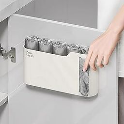 House of Quirk Punch-Free Wall-Mounted Garbage Bag Storage Box - Plastic Kitchen and Household Drawable Trash Bag Dispenser,No-Drill Install Organizer for Kitchen,Bathroom,and Office (White),Clothing-17