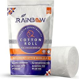 RAINBOW Absorbent Cotton Roll for Medical Use 1 kg (500 gm, Pack of 2) – 100% Pure, Soft & Non-Sterile for First Aid, Wound Dressing, Baby Care, Clinics, Puja, Diya & Samagri For Face Cleansing-53