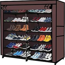 SANAMSTORE Multi Utility 12 Layer Shelf Collapsible Metal Pipes with Non-Woven 100GSM Fabric Cover for Shoe/Cloth/Toy/Books Rack (Brown, Metal)-image-35