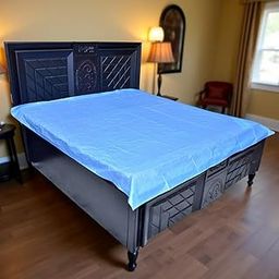 IVAZA Baby Bedsheet | PVC Self Check with Elastic Strap Mattress Protector Sheet | Waterproof Double Bedsheet for Babies and Adult | | Sky Blue 72X78 Inch-image-82