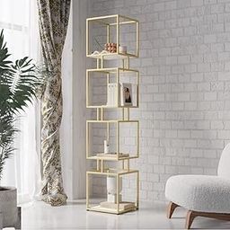 Ashlo's Decor Multipurpose Metal Iron Book Shelf/Corner Shelf - Beautiful & Lightweight Book Storage Rack Shelf for Home & Office (Four Shelf Gold)-11