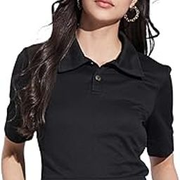 Women's Half Sleeve Lycra Solid Polo T-Shirt, Regular Fit T-Shirt for Women, Crop Top for Women-image-25