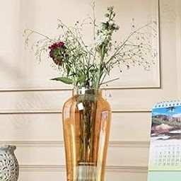 UM Creaciones Amber Flower Vase Flower Vase/Antique Vase for Table / Living Room /Office/Home Decoration, Glass-image-67