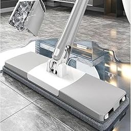 SANSHAM Flat Floor Cleaning Mop with Stainless-Steel and 1 Extra Pad & Easy to Use Floor Cleaning Mop | Office | Hotels | | Home | Hospitals (Grey)-image-81