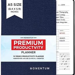 MOMENTUM PLANNER - Daily, Weekly, Monthly Productivity Planner Kit | Navy Blue Undated A5 size Planner | 192 Pages Journal + Motivational stickers + Motivational post card 2025-image-19
