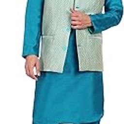 Silk Blend Men's Kurta & Pant With Nehru Jacket Wedding Waistcoat-picture-50