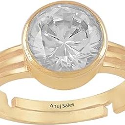 6.00 Ratti 5.50 Carat Natural White Zircon Stone Gold Plated Adjustable Astrological/Purpose Ring for Men and Women AA+ Quality by Lab Certified-image-51