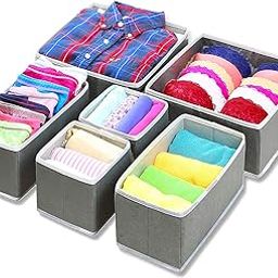 House of Quirk Foldable Cloth Storage Box Closet Dresser Drawer Organizer Cube Basket Bins Containers Divider with Drawers for Underwear, Bras, Socks, Ties, Scarves, Set of 6 (Grey)-16