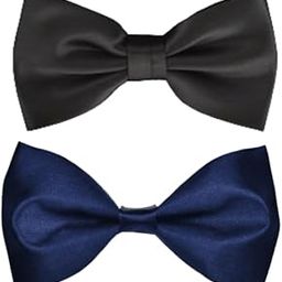 Satin Bow Tie Bowtie for Men (Pack of 2-Black/Navy Blue)-image-8