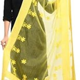 Women's Organza Chikan Work Lemon Yellow Dupatta,Pack of 1, MFD0113-picture-38