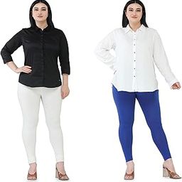 Premium Cotton Body Hugging Ankle Length Legging for Women, Soft and Comfortable Fabric with Elastic Closure, Free Size - Pack of 2pc (Fit Upto 25 to 32 Waist)- Off White, Navy Blue-image-73