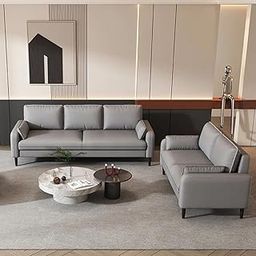 FURNY Swiss 5 Seater Fabric Premium 3+2 Sofa Set for Living Room (Grey)-image-18