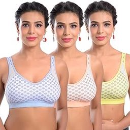 Cotton Sports Bra for Women/Girls Stretchable Non-Padded and Non-Wired Full Coverage Bra for Gym | Yoga | Running | Daily Workout - (Pack of 3)-picture-13