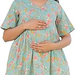 Women's Blue Pure Cotton Floral Printed A-line Maternity Tunic-image-94