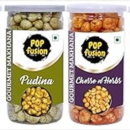 Popfusion Gourmet Roasted and Flavoured Makhana- Himalyan Salt (70gm), Pudina(70gm), Peri Peri(70gm) and Cheese(70gm), Gluten free and Low Fat Snacks with Airtight Glass Jar - Pack of 4 (280gm)-image-7
