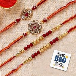 eCraftIndia Pearl Designer Rakhi for Brother with Best Bro Ever Fridge Magnet and Roli Chawal Pack-image-17