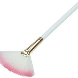 Women's & Girl's Wooden Fan Brush for Face Makeup Highlighter Cosmetic Brush - Colour : White (Pack of 1)-42