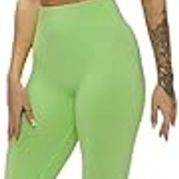 Rib-Knit Ladies High Waist Breathable Sport Pants And ZigZag Back Padded Bra Light Green-image-26
