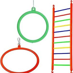 Bird Toy Set Ladders, Hanging Swings Toys Cage Accessories for Love Birds, Budgies, Finches. (Ladder 1piece Twelve Steps, Oval Swing 1pieces, Round Swing 1piece Multi Color)-picture-10