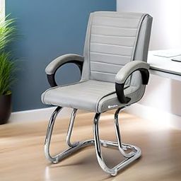GOYALSON Home Exclusive Visitor Study Reception Chair with Arm Rest and Heavy Frame with Cushioned Seat Back (Grey, Double Pipe Stainless Steel Frame, Pack of 1)-image-99