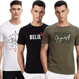 ADRO 100% Cotton Lycra Tshirts for Men Combo Pack of 3 | Regular Fit | Printed T Shirt | Round Neck Half Sleeve| Mens Tshirts-image-34