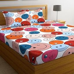Harbell Home Kids Glace Cotton Wrinkle Free Soft Hypoallergenic Bed Sheet for Queen Size Double Bed with 2 Pillow Cover - Cartoon Printed Flat Bedsheet for Boys & Girls Room, 90x100 Inches, D3-image-6