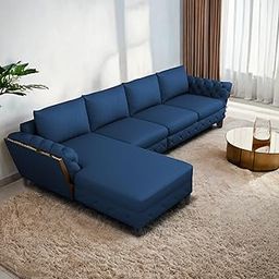 GRAPEWOOD Logan 6 Seater LHS L Shaped Sofa Set for Living Room (Blue Fabric) Premium Fabric Sofa Set-image-99