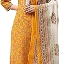 Women Yellow Cotton Screen Print Unstitched Suit Set_FREE SIZE-image-94