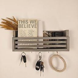 Symplify Claude Wooden Wall Shelf Organiser with Key Holders/Wooden Shelves Storage Shelves/Book Rack/Shelf for Home, Plant Shelf, Wall Mounted Bookshelf, Multipurpose eco-Friendly-image-8