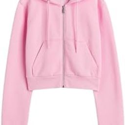 Casual Wear Solid Long Sleeve Drawstring Full Zip Hooded Jacket Crop Sweatshirt for Women's-image-93