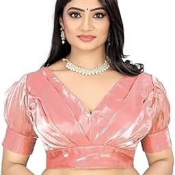 Women's Organza Silk Puffy Half Sleeve Blouse Woven Long Balloon Sleeve Saree Blouses Ready to Wear Stylish Blouse Design Designer Blouses for Women (Light Pink, 40)-image-87