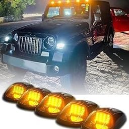 ETH 12V Car Roof-top Emergency Clearance Warning Strobe Light with Amber Yellow LED Lights for Hummer, Thar, Gypsy, Bolero & Jeep Rubicon (Set of 5 Pcs, 16 Led) (ROOF RUNNING LIGHTS)-image-67