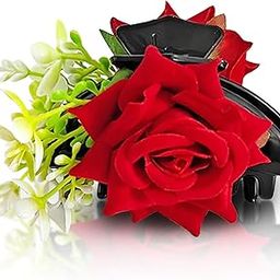 Sanas (1Pc) Flower Claw Clip Red Rose Flower Clutcher For Women Hair Clutch For Women Artificial Flowers For Hair Styling Rose Clips For Hair Juda Accessories For Girls (1Pc) Red Rose Claw Clutcher-image-91